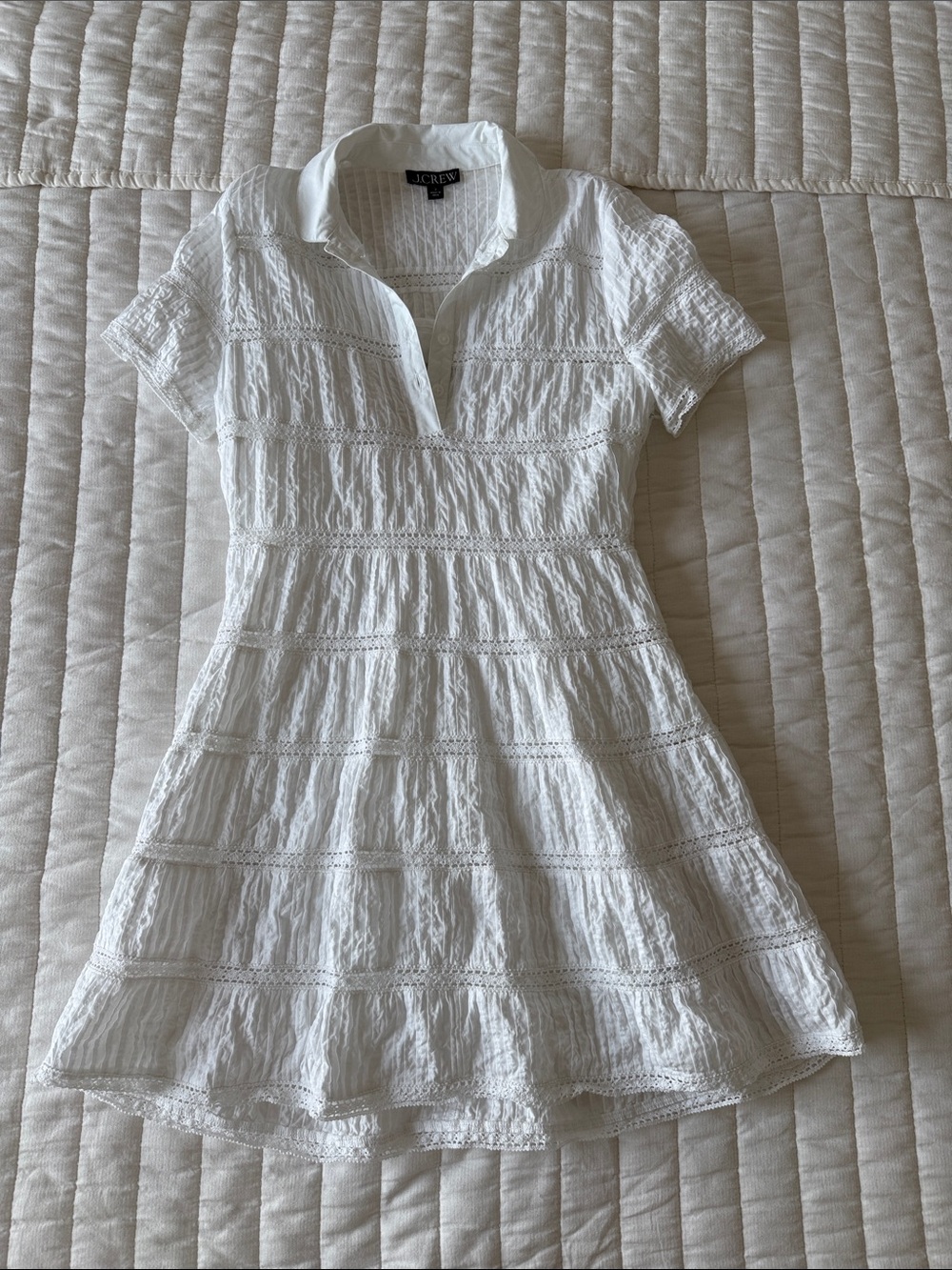 J. Crew White Crochet-Striped Polo Dress